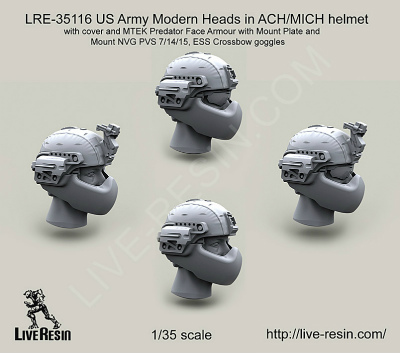 【新製品】[2013623511608] LRE-35116)US Army Modern Heads in ACH/MICH helmet with cover and MTEK Predator Face Armour with Mount Plate and Mount NVG PVS 7/14/15, ESS Crossbow goggles