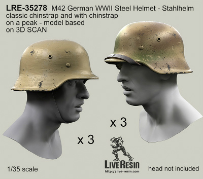 【新製品】LRE-35278)M42 German WWII Steel Helmet - Stahlhelm 42, classic chinstrap and with chinstrap on a peak - real helmet replica
