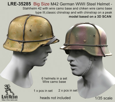 【新製品】LRE-35285)Big Size M42 German WWII Steel Helmet - Stahlhelm 42 with wire camo base and chiken wire camo base type III, classic chinstrap and with chinstrap on a peak - real helmet replica