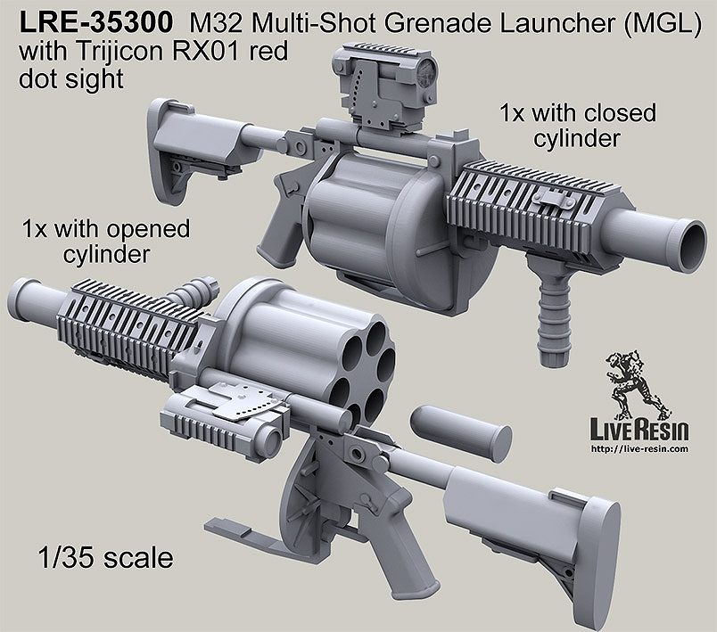 【新製品】LRE-35300)M32 Multi-Shot Grenade Launcher (MGL) with Trijicon RX01 red dot sight, closed and opened cylinder variants in set (2 pcs)