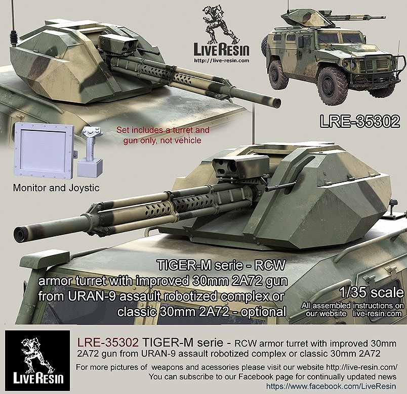 【新製品】LRE-35302)TIGER-M serie - RCW armor turret with improved 30mm 2A72 gun from URAN-9 assault robotized complex or classic 30mm 2A72 - optional