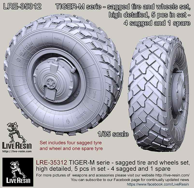 【新製品】LRE-35312)TIGER-M serie - sagged tire and wheels set, high detailed, 5 pcs in set
