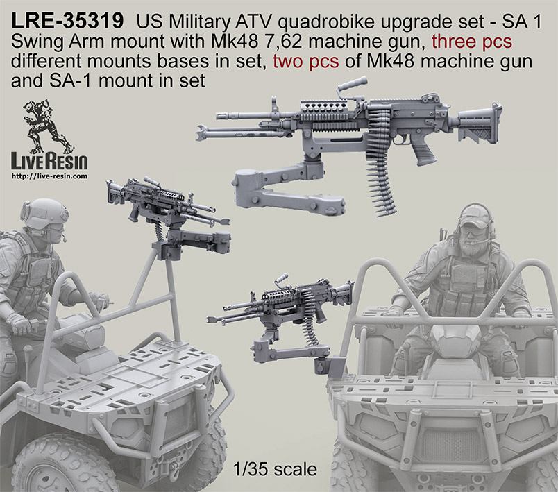 【新製品】LRE-35319 US Military ATV quadrobike upgrade set - SA 1 Swing Arm mount with Mk48 7,62 machine gun, three different mounts in set, two pcs of Mk48 machine gun and SA 1 mount in set
