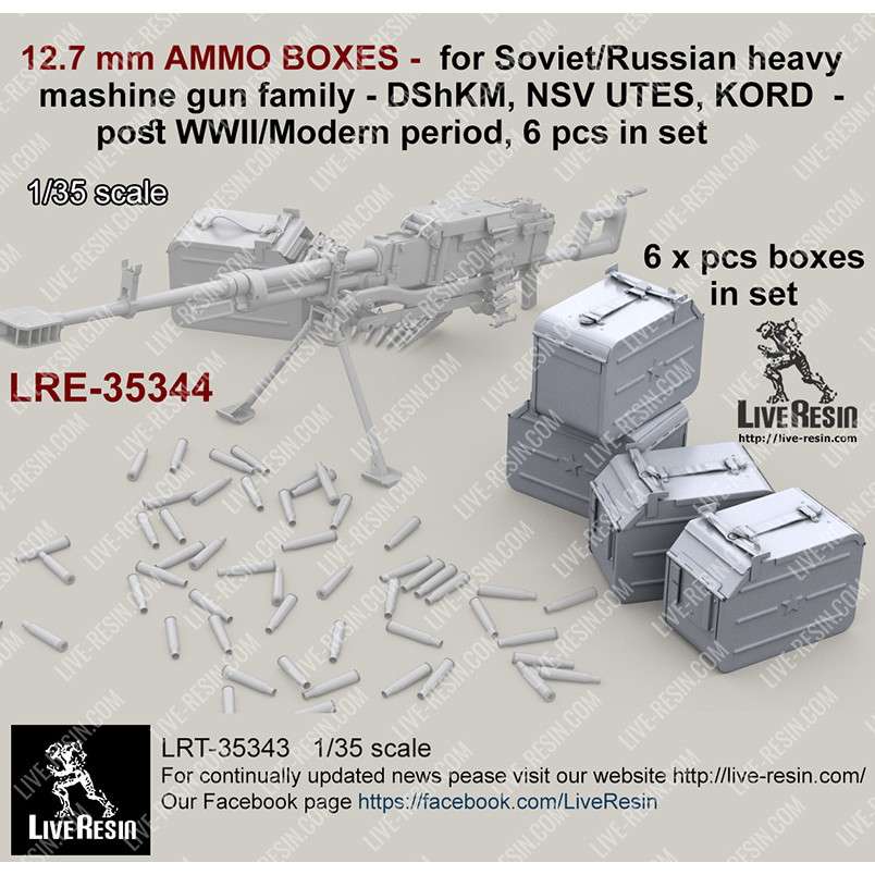 【新製品】LRE-35344 12.7 mm AMMO BOXES - for Soviet/Russian heavy mashine gun family - DShKM, NSV UTES, KORD - post WWII/Modern period, 6 pcs in set