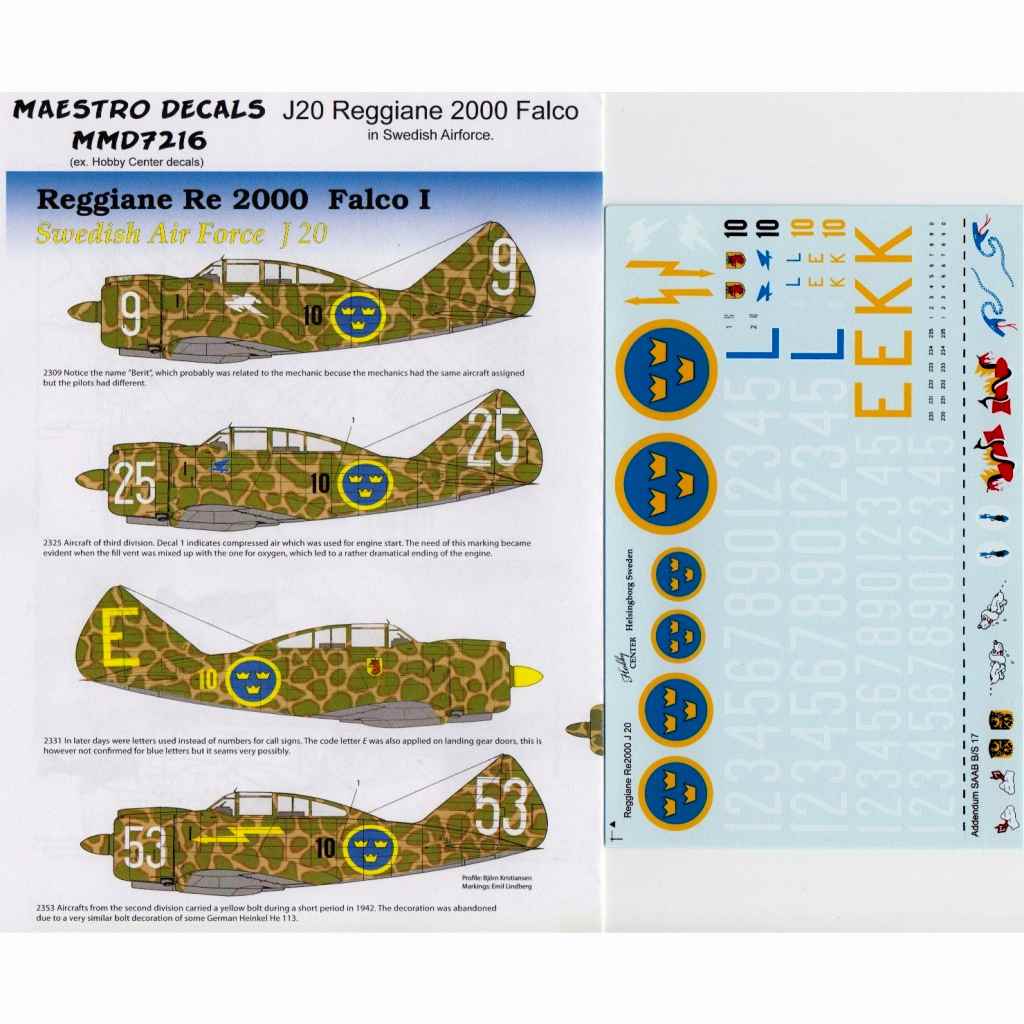 【新製品】D72016 レジアーネ J20 ファルコ (Re.2000) ｢スウェーデン空軍｣