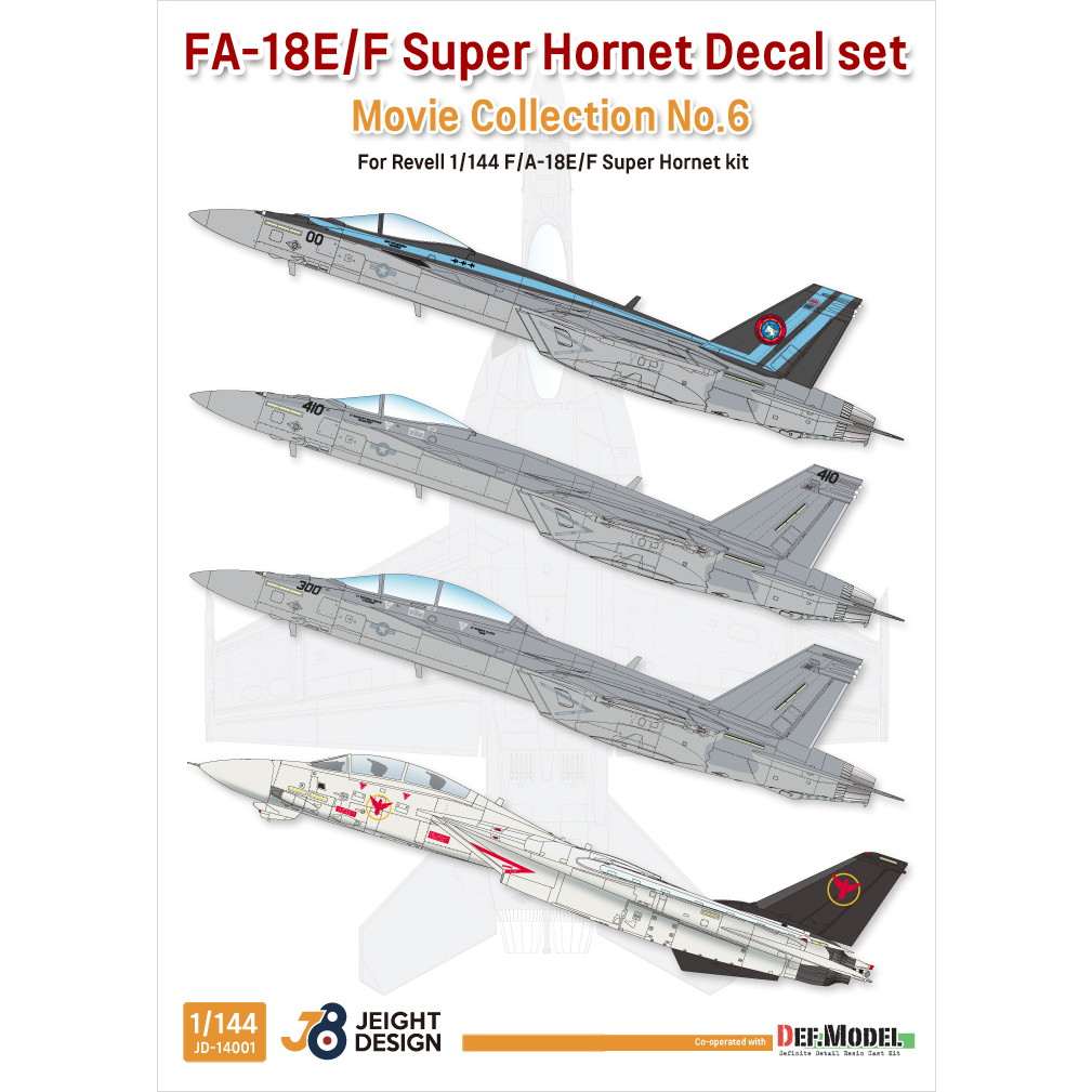 【再入荷】JEIGHT DESIGN JD-14001 1/144 【ムービーコレクション No.6 2022年】F/A-18E/F スーパーホーネット & F-14A トムキャット デカールセット 【ネコポス可】