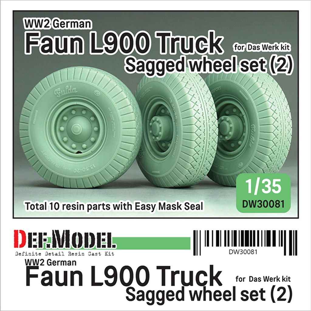 【新製品】DW30081 1/35 WWII ドイツ Faun L900 トラック 自重変形タイヤセット フルダ ダス・ヴェルク用