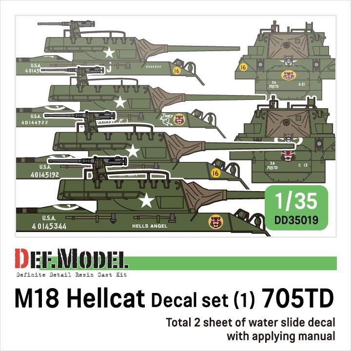 【新製品】DD35019 WWII アメリカ 駆逐戦車 M18 ヘルキャット用デカール1 第3軍第705戦車駆逐大隊