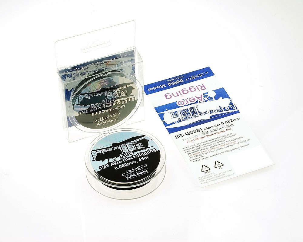 【再入荷】IR-4800B ファインエアロリギング(直径0.082mm×45m 黒色 1/48用)