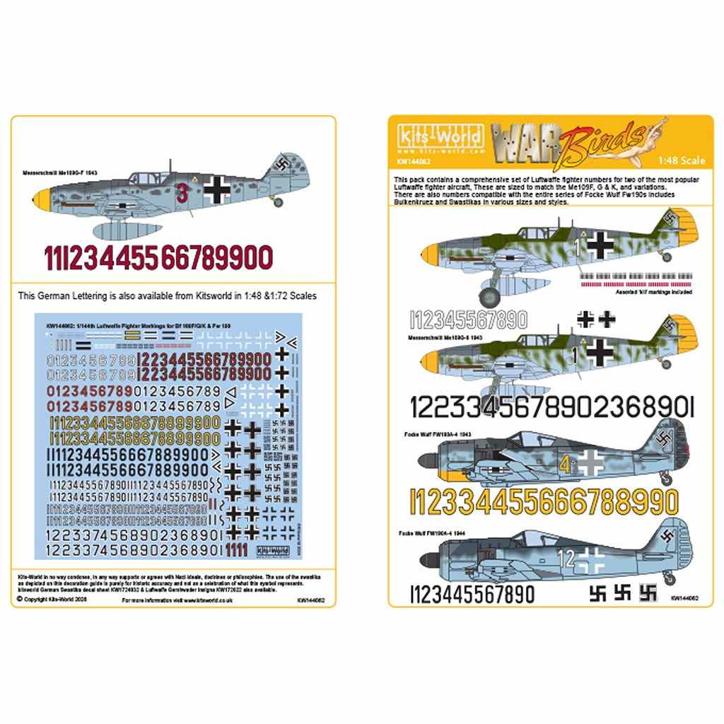 【新製品】KW144062 WWII ドイツ空軍戦闘機 機番&国籍マーク