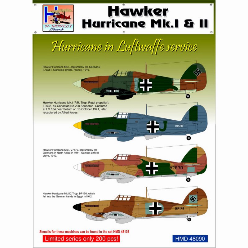 【新製品】HMD48090)ホーカー ハリケーン ｢ルフトバッフェ捕獲機｣ (4機分)
