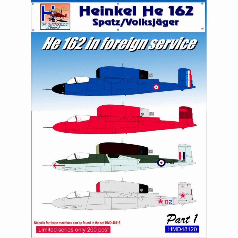 【新製品】HMD48120)ハインケル He162 サラマンダー ｢海外仕様パート1｣ (4機分)