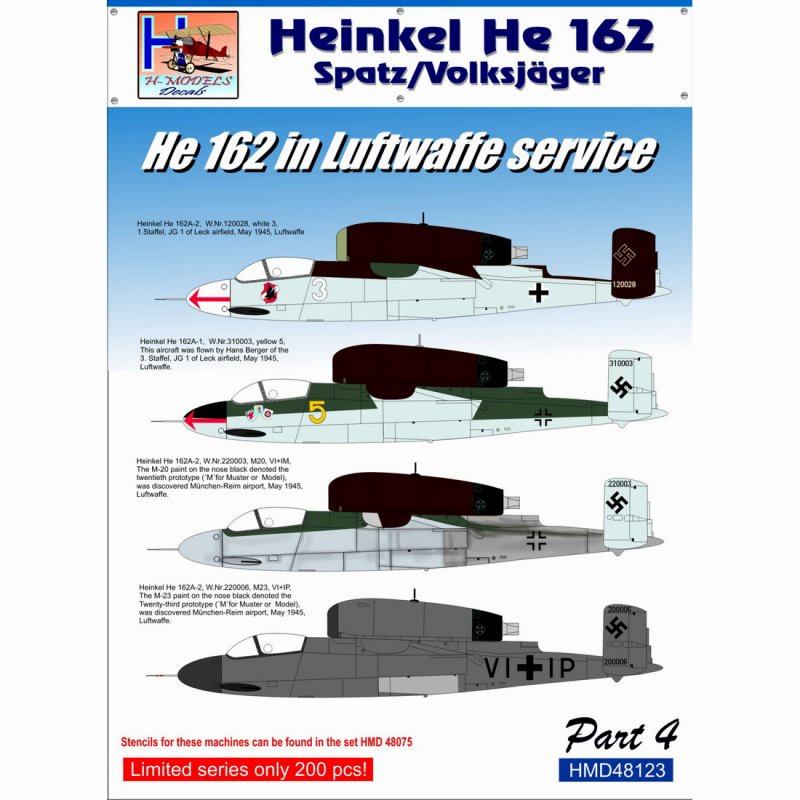 【新製品】HMD48123)ハインケル He162 サラマンダー ｢ルフトバッフェ パート4｣ (4機分)