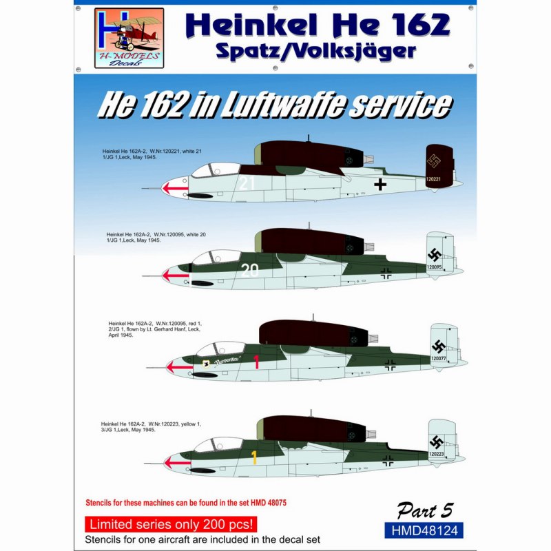 【新製品】HMD48124)ハインケル He162 サラマンダー ｢ルフトバッフェ パート5｣ (4機分)