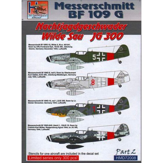 【新製品】[2014847200804] HMD72008)Bf109G 第300戦闘航空団ワイルド ザウパート2