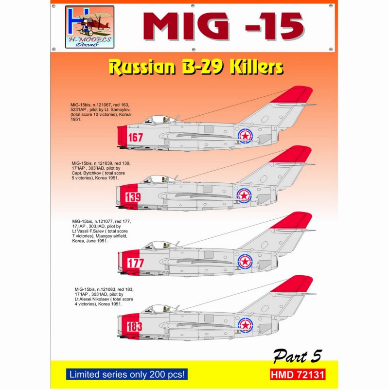 【新製品】HMD72131)MiG-15 ｢朝鮮戦争 B-29キラー｣ (4機分)