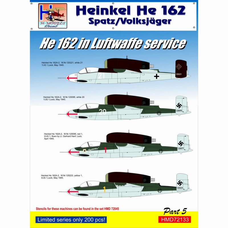 【新製品】HMD72133)ハインケル He162 サラマンダー ｢ルフトバッフェ パート5｣ (4機分)