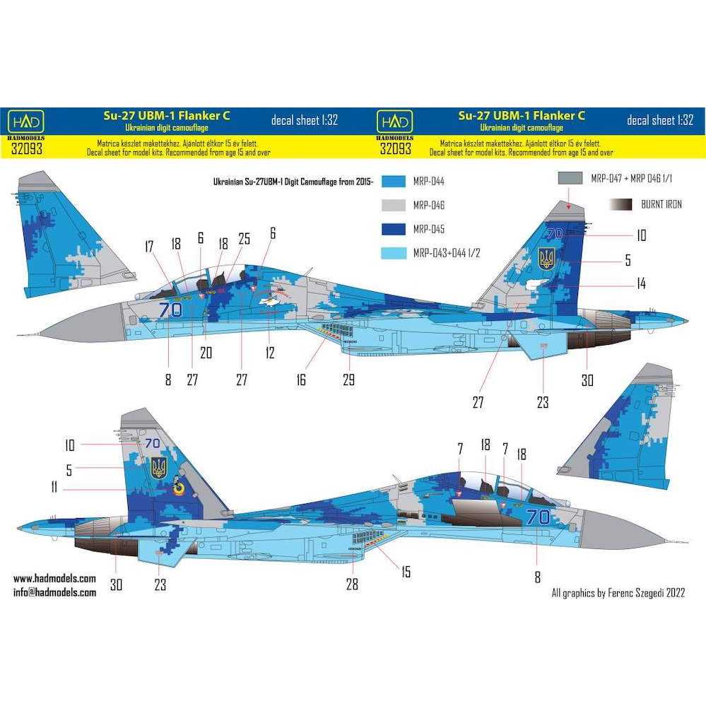 【新製品】32093 1/48 Su-27UBM-1 フランカーC ｢ウクライナ｣デカール (グレートウォール用)