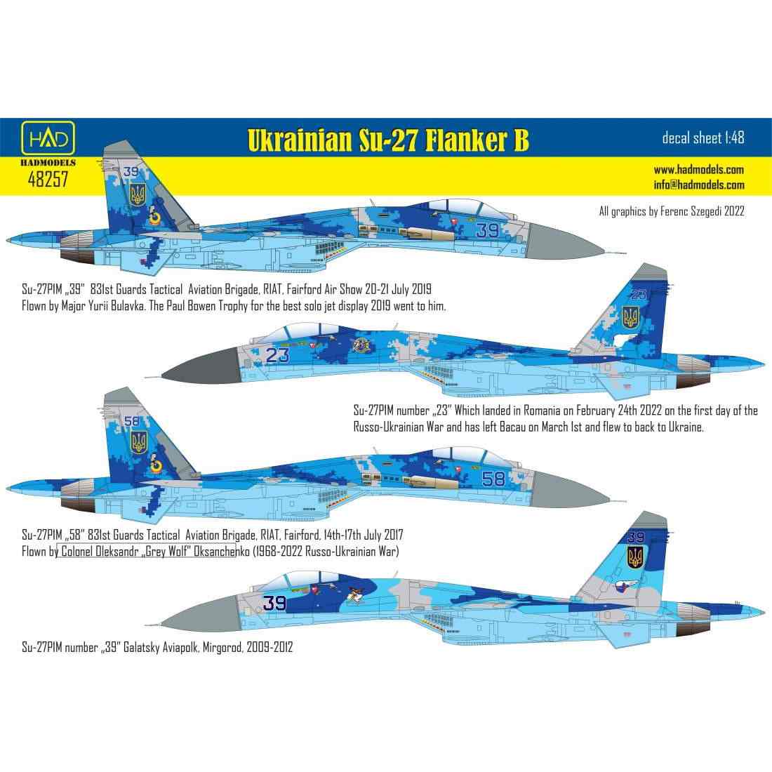 【新製品】48257 スホーイ Su-27P1M フランカーB ｢ウクライナ｣デカール