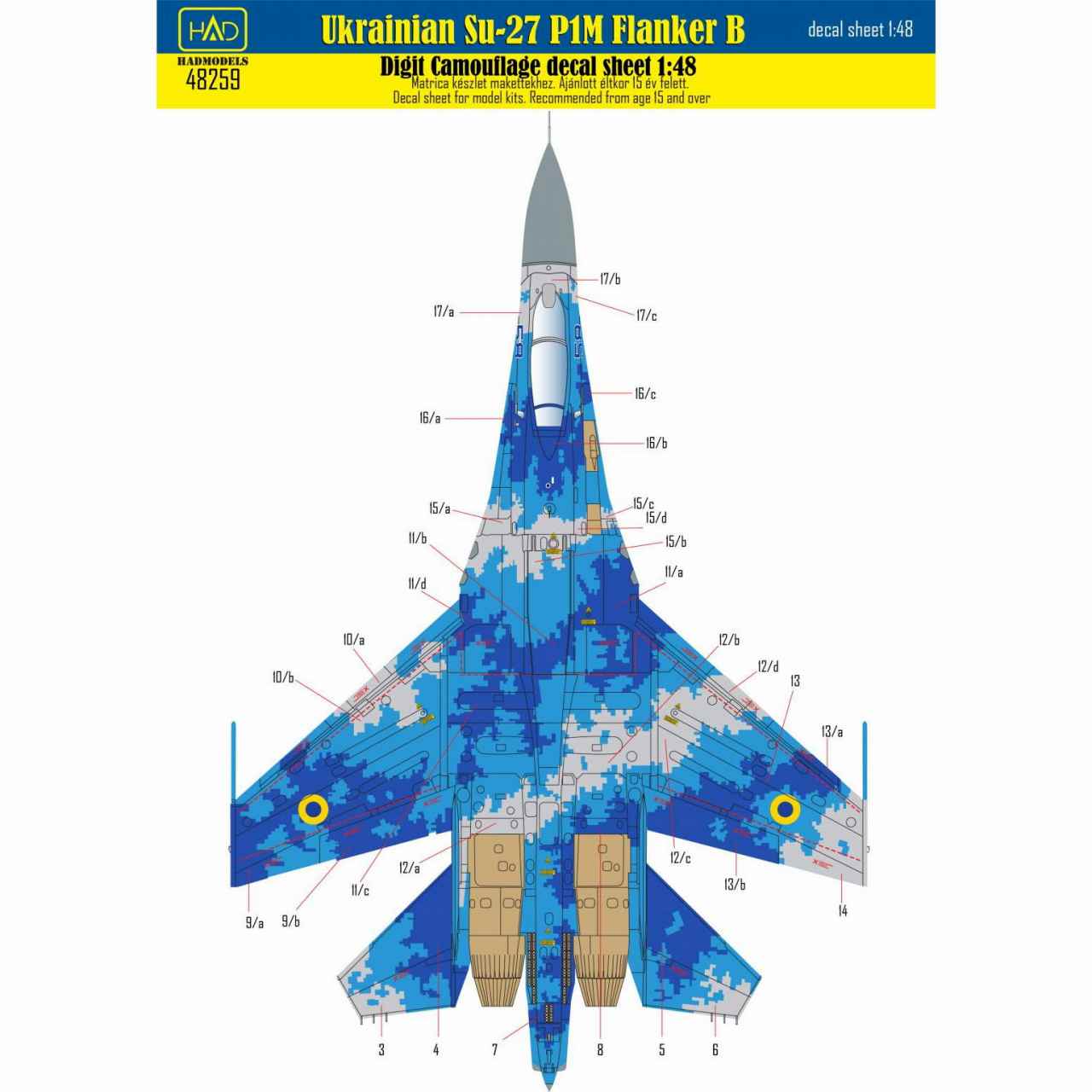 【新製品】48259 スホーイ Su-27P1M フランカーB ｢ウクライナ デジタル迷彩｣ デカール