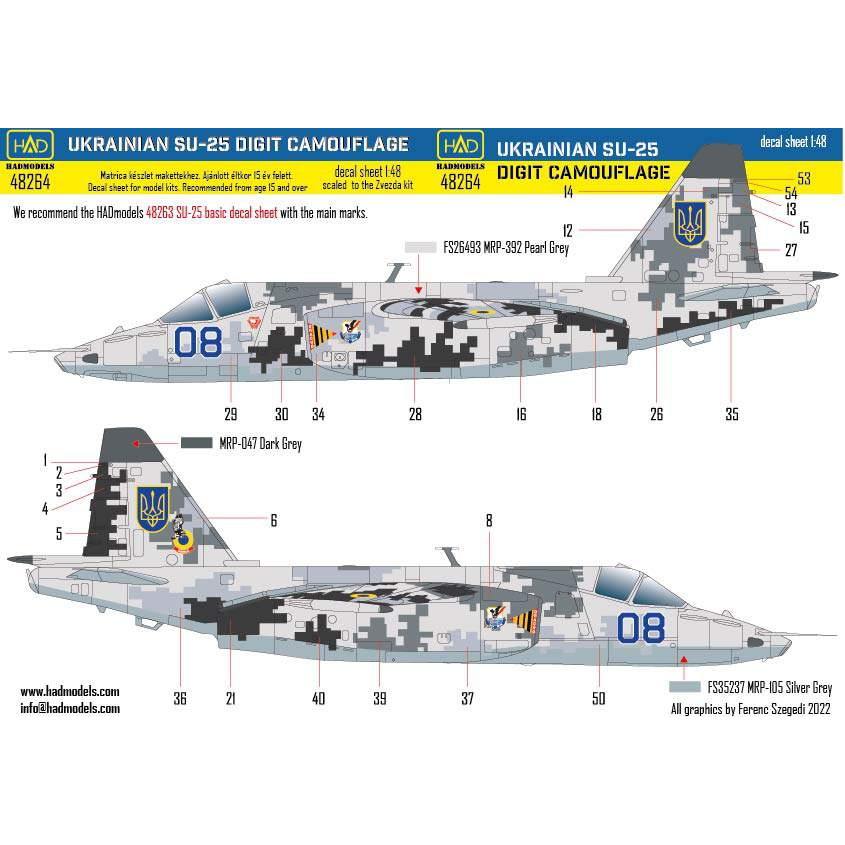 【新製品】48264 Su-25 フロッグフット ｢ウクライナデジタル迷彩 1｣ デカール(ズべズダ用)