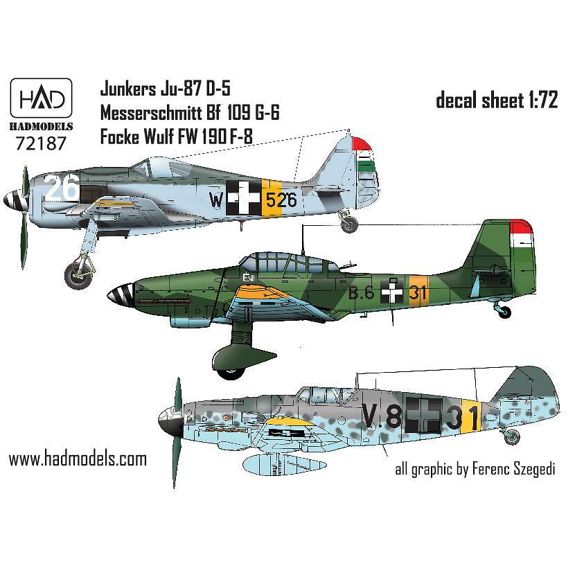 【新製品】D72187 Bf109G-6、Ju87D-5、Fw190F-8 ｢ハンガリー空軍｣