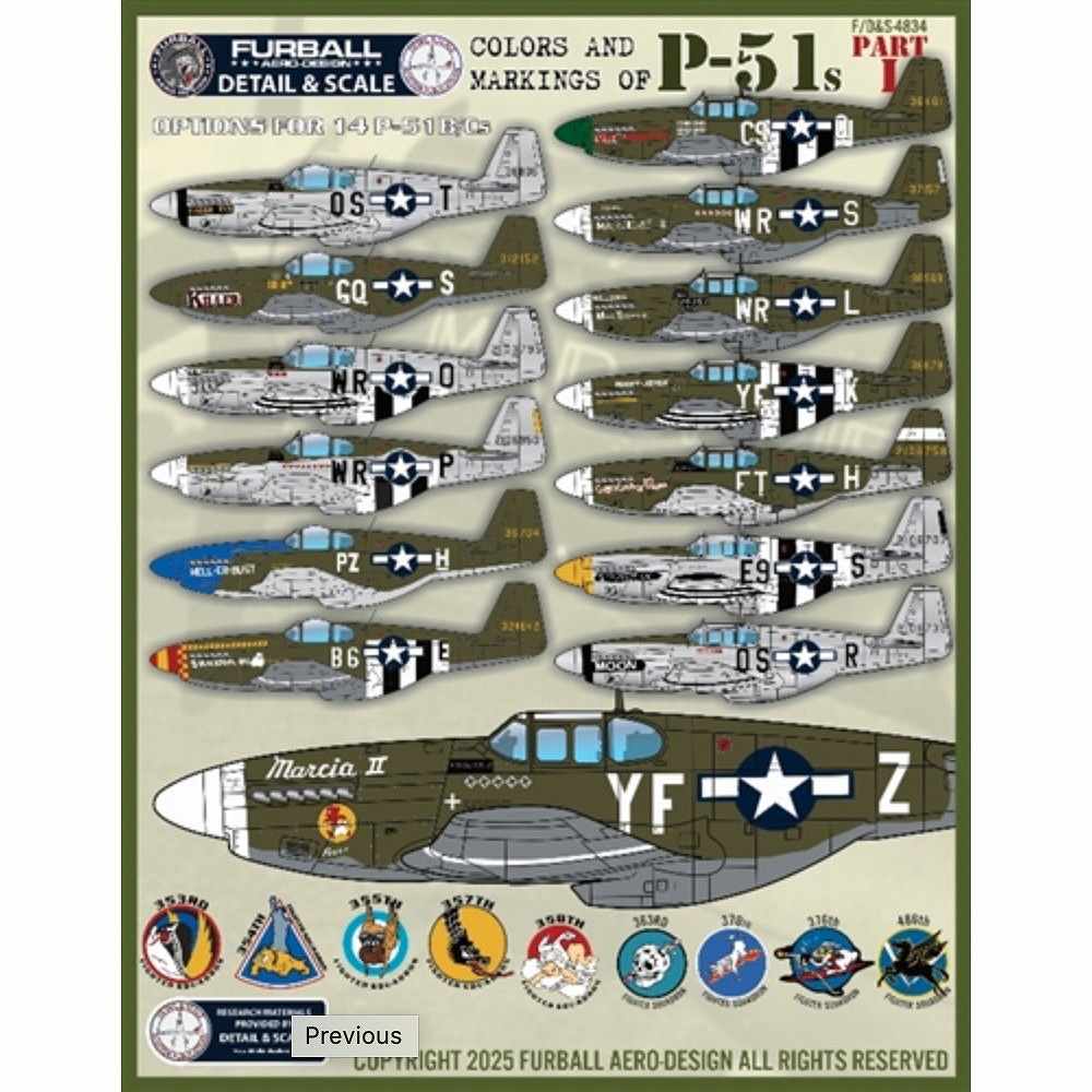 【新製品】ディテール&スケール F/D&S-4834 ノースアメリカン P-51 カラーズ&マーキング Part I