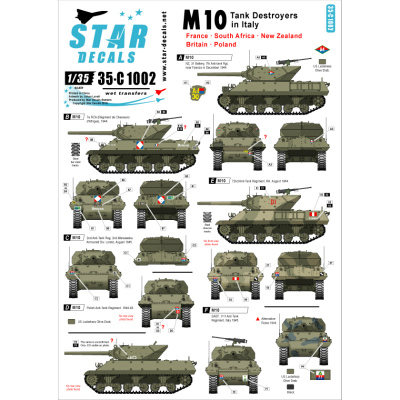 【新製品】35-C1002)WWII イタリア戦線のM10駆逐戦車 仏、英、南アフリカ、ニュージーランド、ポーランド デカールセット