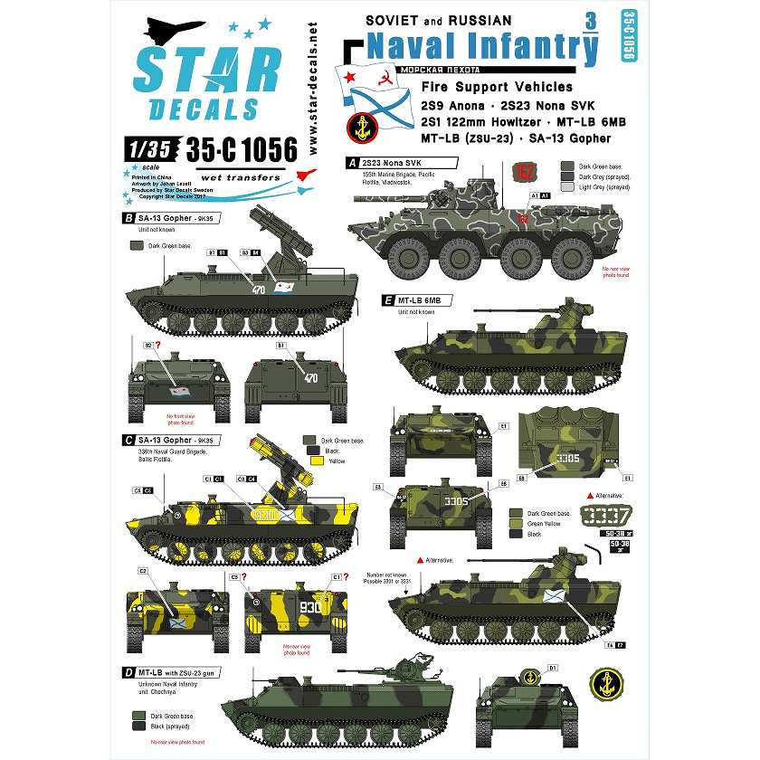 【新製品】35-C1056)ソビエト/ロシア軍の海軍歩兵 #3 自走砲/対空車両 デカールセット