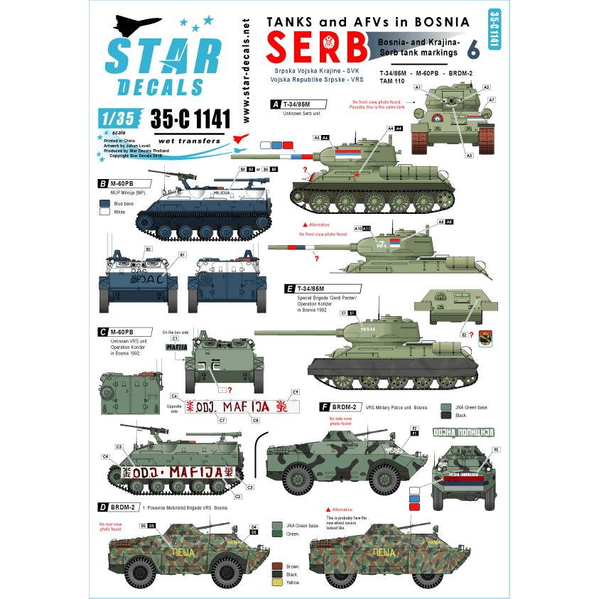 【新製品】35-C1141 ボスニア紛争のAFV #6 セルビア人のT-34,BRDM-2他