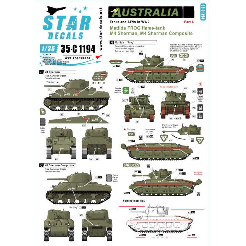 【新製品】35-C1194 WWII 豪 オーストラリア軍の戦車と装甲車 #6 ニューギアの戦い マチルダII火炎放射戦車、M4シャーマンコンポジット等