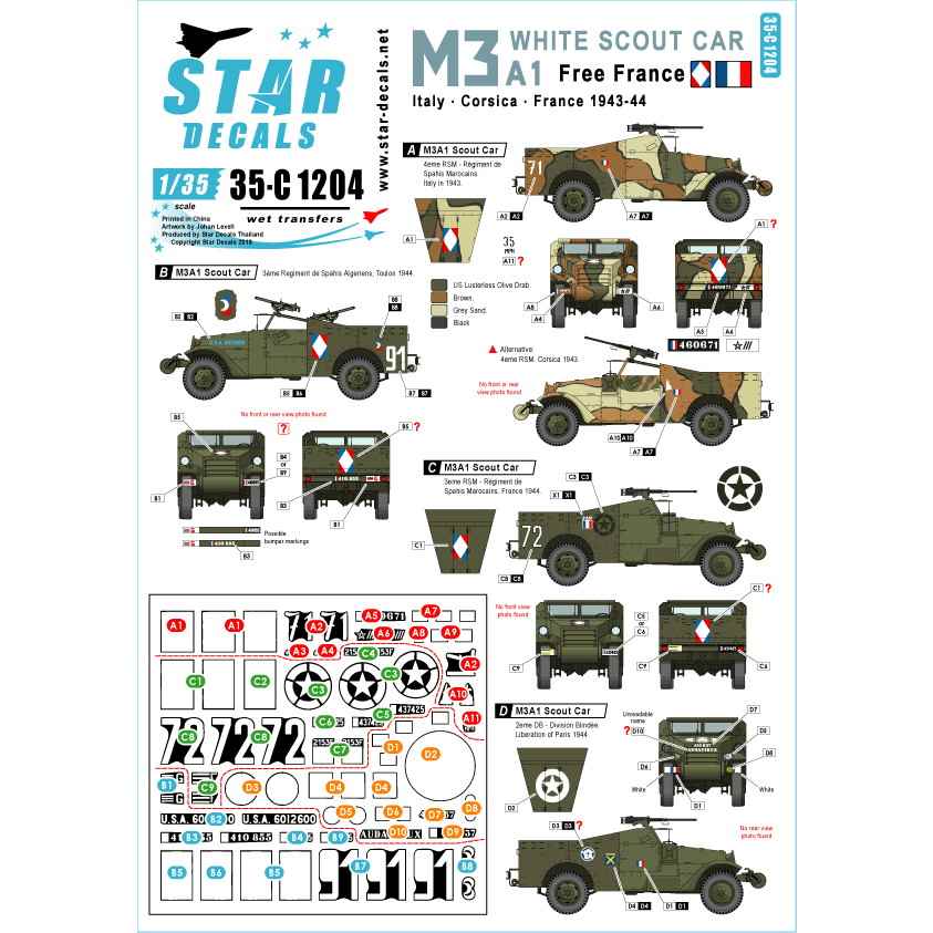 【新製品】35-C1204 WWII 米 仏 連合軍 自由フランス軍に就役したM3A1スカウトカー 1943-45年イタリア、コルシカ島、フランス