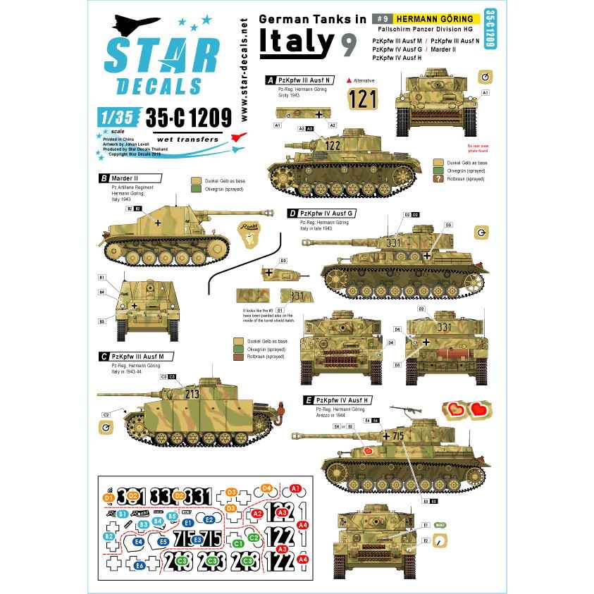 【新製品】35-C1209 WWII 独 イタリア戦線のドイツ戦車＃9 ヘルマンゲーリング装甲師団 三号戦車M/N型 IV号戦車G/H型 マーダーII