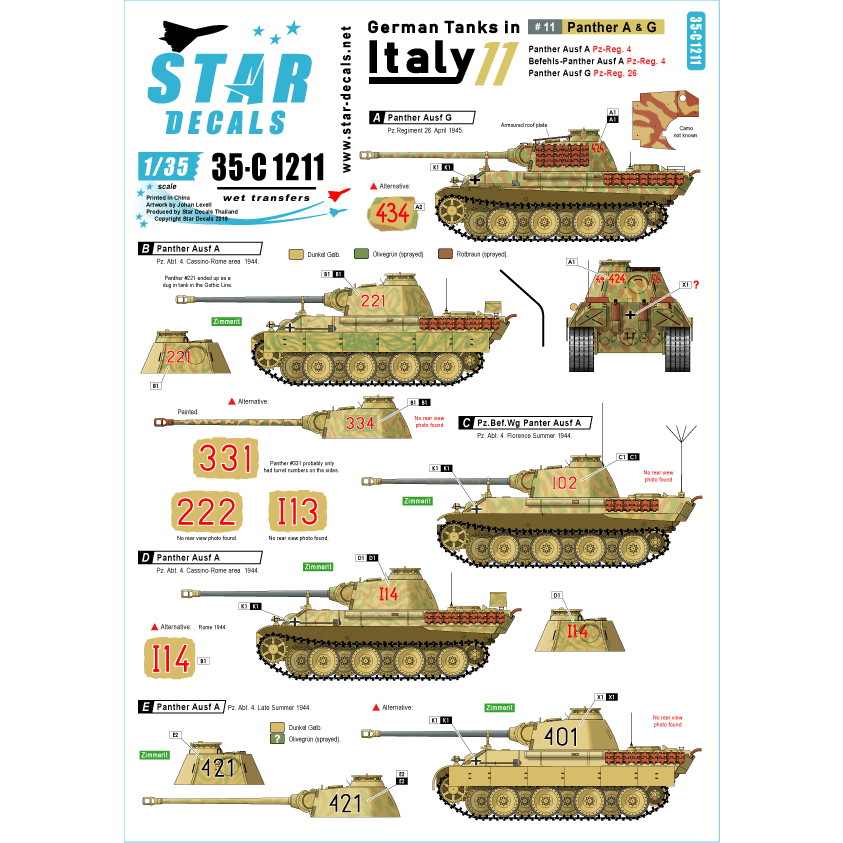 【新製品】35-C1211 WWII 独 イタリア戦線のドイツ戦車＃11 パンターA型及びパンターG型初期型