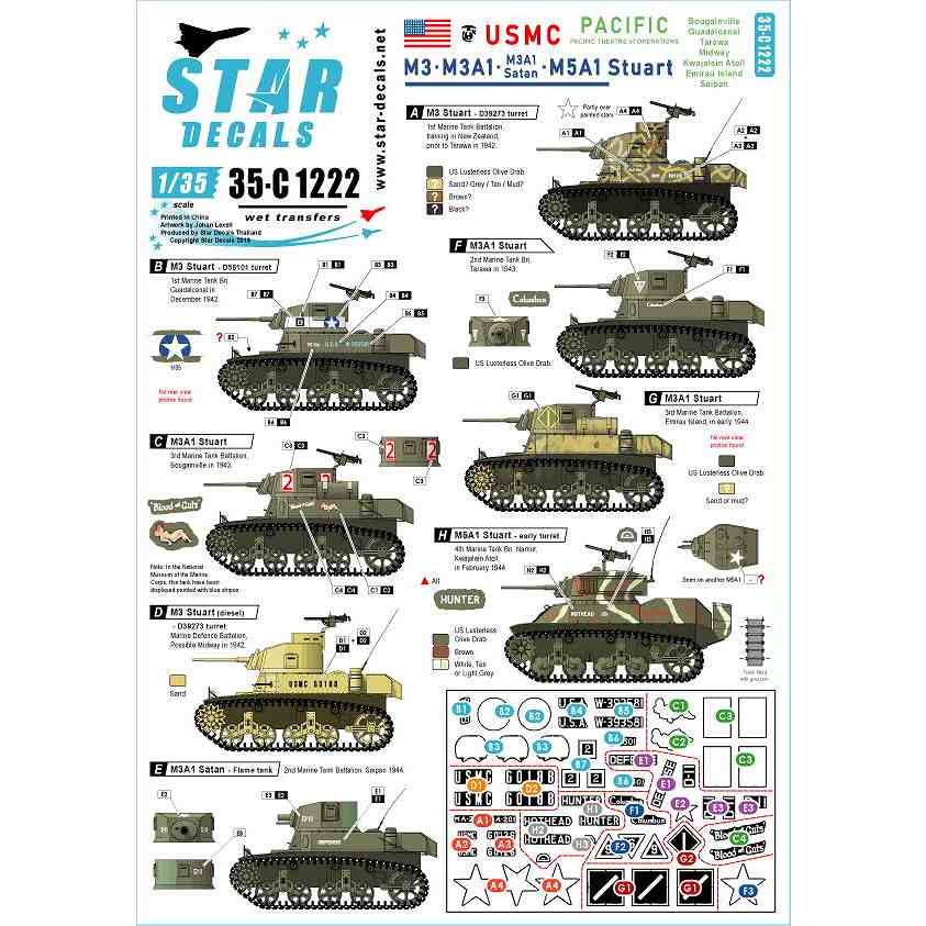 【新製品】35-C1222 WWII 米 太平洋戦線に於けるアメリカ海兵隊所属のM3&M3A1とM5A1スチュアート