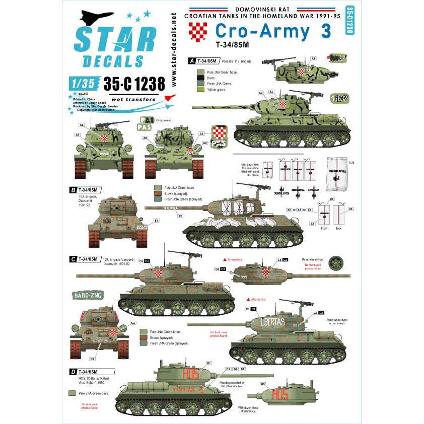 【新製品】35-C1238 現用 バルカン半島 クロアチア陸軍#3 祖国戦争でのT-34/85戦車