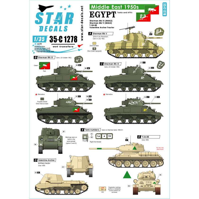 【新製品】35-C1278 現用 中東戦争 1950年代の中東 エジプト軍所属のシャーマン戦車とT-34戦車マーキング集