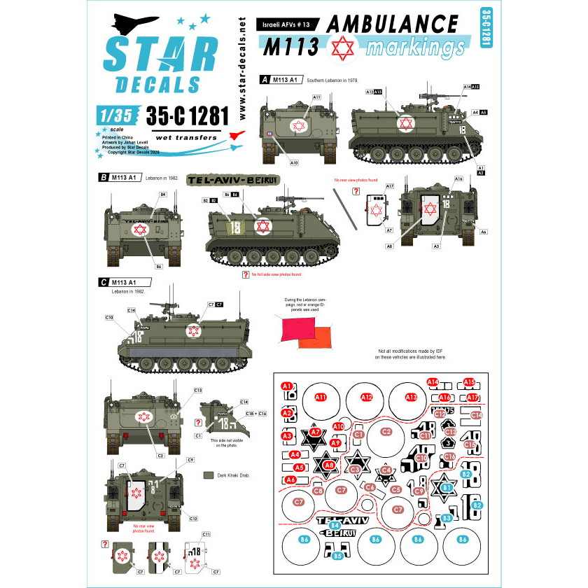 【新製品】35-C1281 現用 イスラエルIDFのAFV＃13 IDF所属M113救急仕様のマーキング集 1978/1982 レバノン