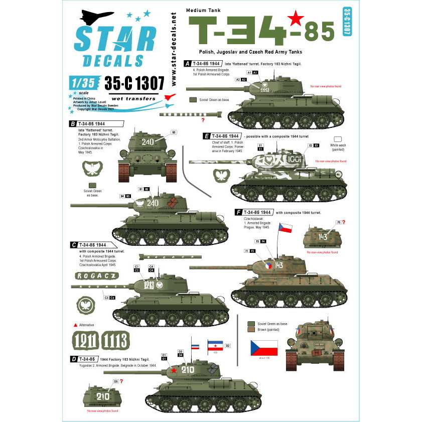【新製品】35-C1307 1/35 WWII 東欧諸国でのT-34/85中戦車 ポーランド/ユーゴスラビア/チェコ赤軍
