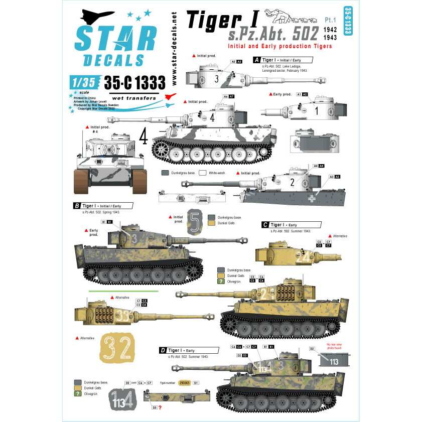 【新製品】35-C1333 1/35 WWII 独 ドイツ国防軍タイガーI 第502重戦車大隊＃1 タイガー極初期/初期型 1942-43