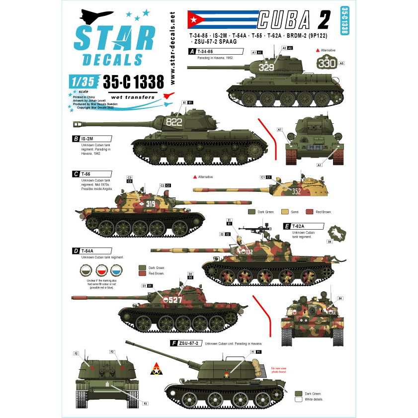 【新製品】35-C1338 1/35 現用 キューバ軍の戦車とAFV＃2 T-34/85 IS-2M T-54A/55/62A ZSU-57-2 BRDM-2(9P122)
