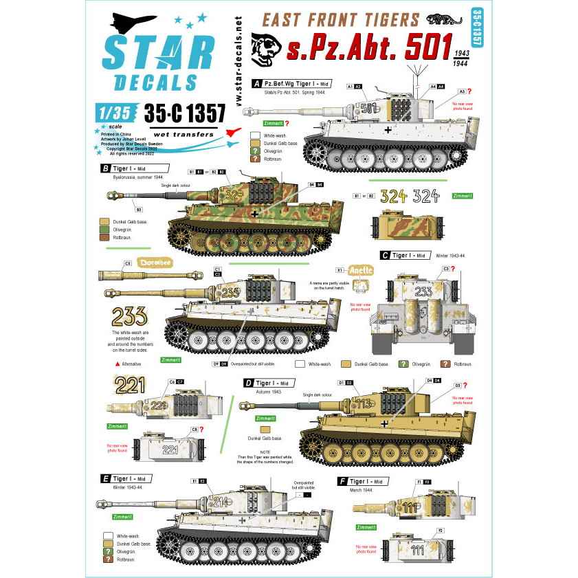 【新製品】35-C1357 1/35 WWII ドイツ 東部戦線のタイガーI＃1 第501重装甲大隊 タイガーI重戦車/指揮戦車 中期生産型(1943-44年)