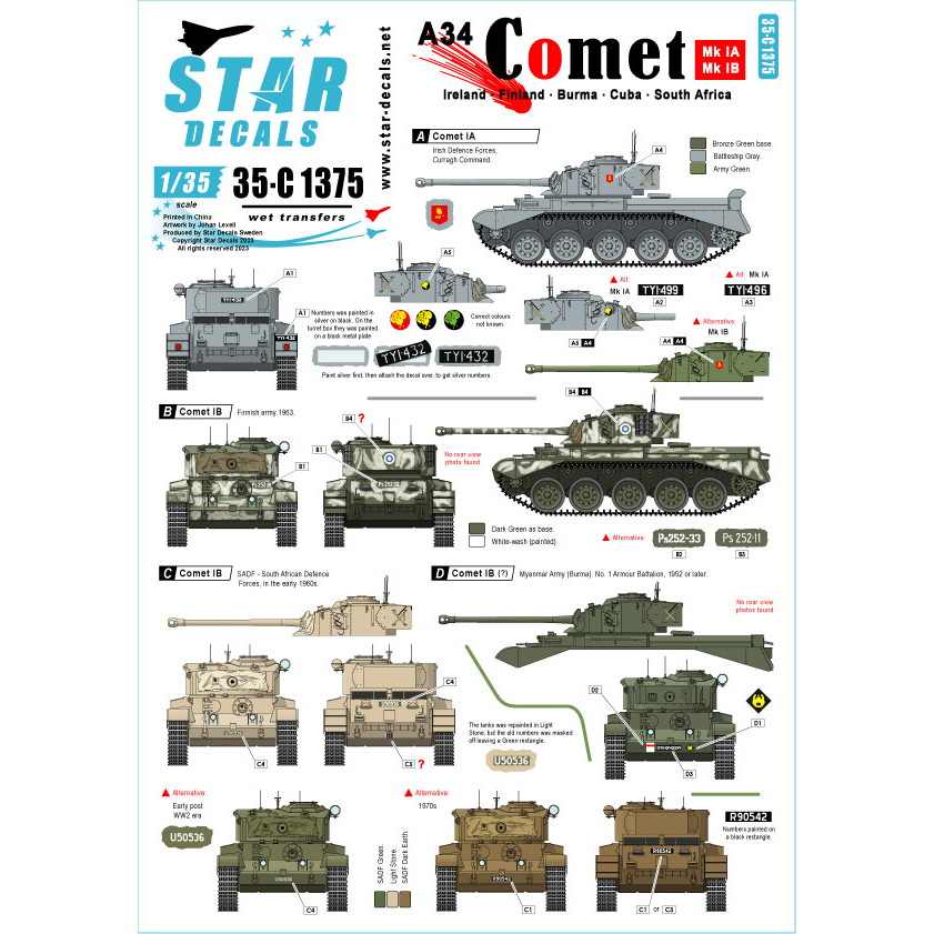 【新製品】35-C1375 1/35 現用 イギリス 戦後のA34コメット アイルランド/フィンランド/南アフリカ/ビルマ/キューバ