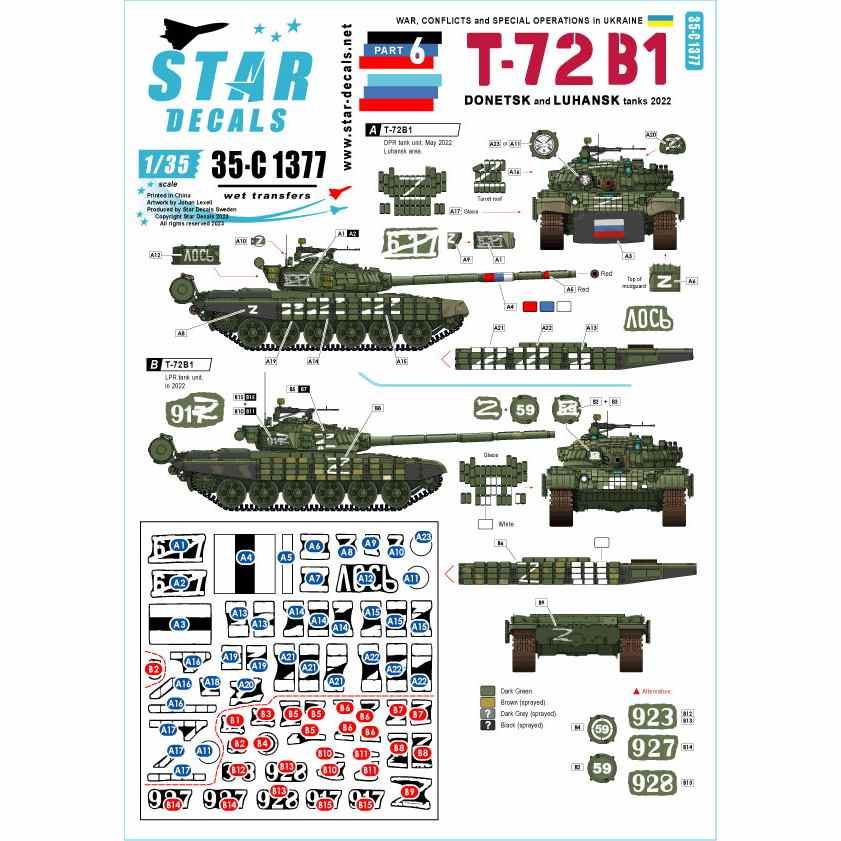 【新製品】35-C1377 1/35 現用 ウクライナの戦争＃6 ドネツク共和国/ルガンスク共和国のT-72B1戦車(2022年)