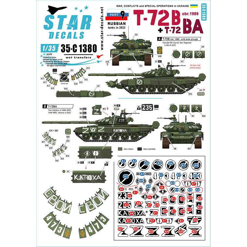 【新製品】35-C1380 1/35 現用 ウクライナの戦争＃9 ロシア軍のT-72B(Mod.1989)/T-72BA主力戦車(2022年)