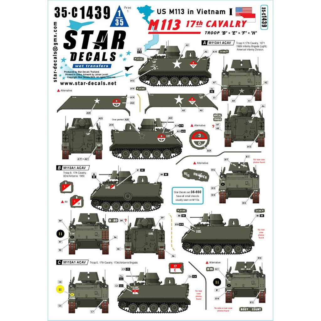 【新製品】35-C1439 1/35 現用 ベトナム戦争のM113＃1 第17騎兵連隊のM113A1 ACAV B/E/F/H中隊