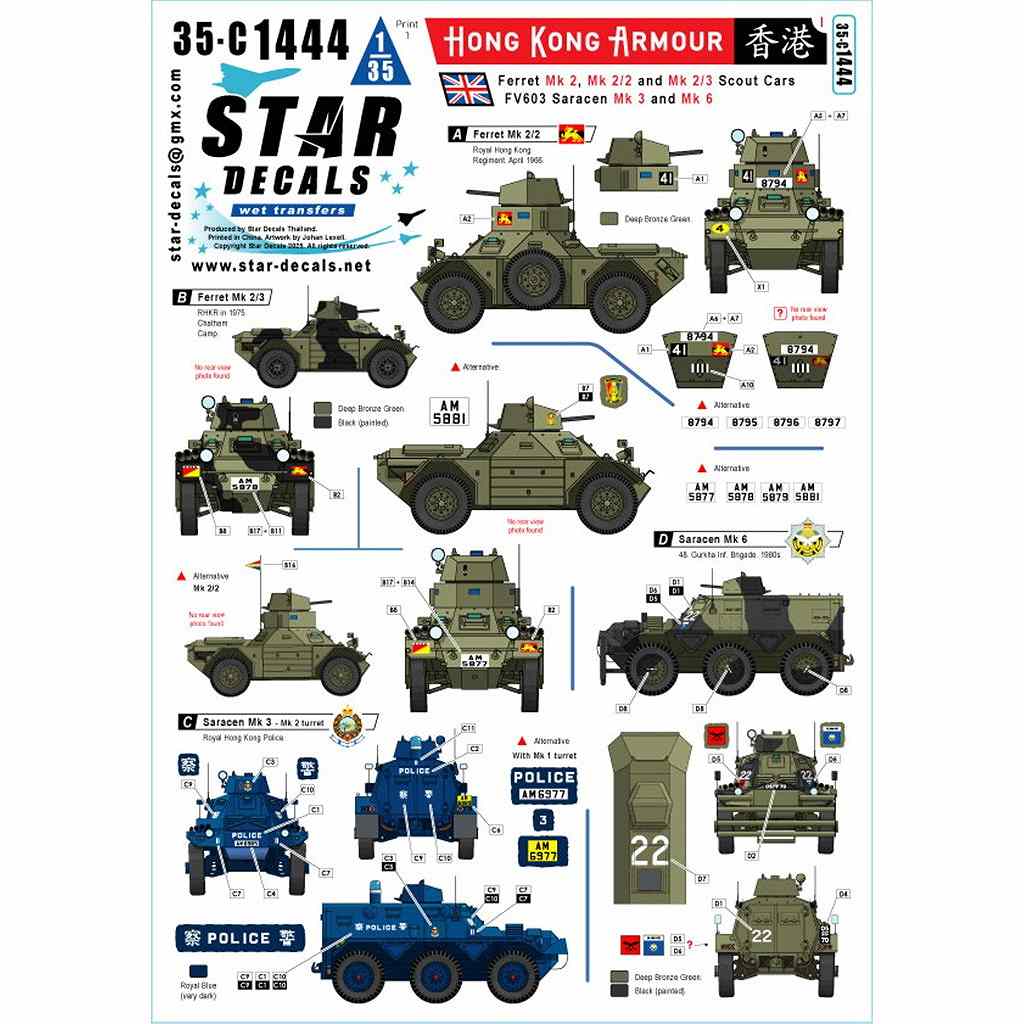 【新製品】35-C1444 1/35 現用 イギリス ホンコンアーマー 香港のイギリスAFV＃1 フェレット/サラセン装甲車