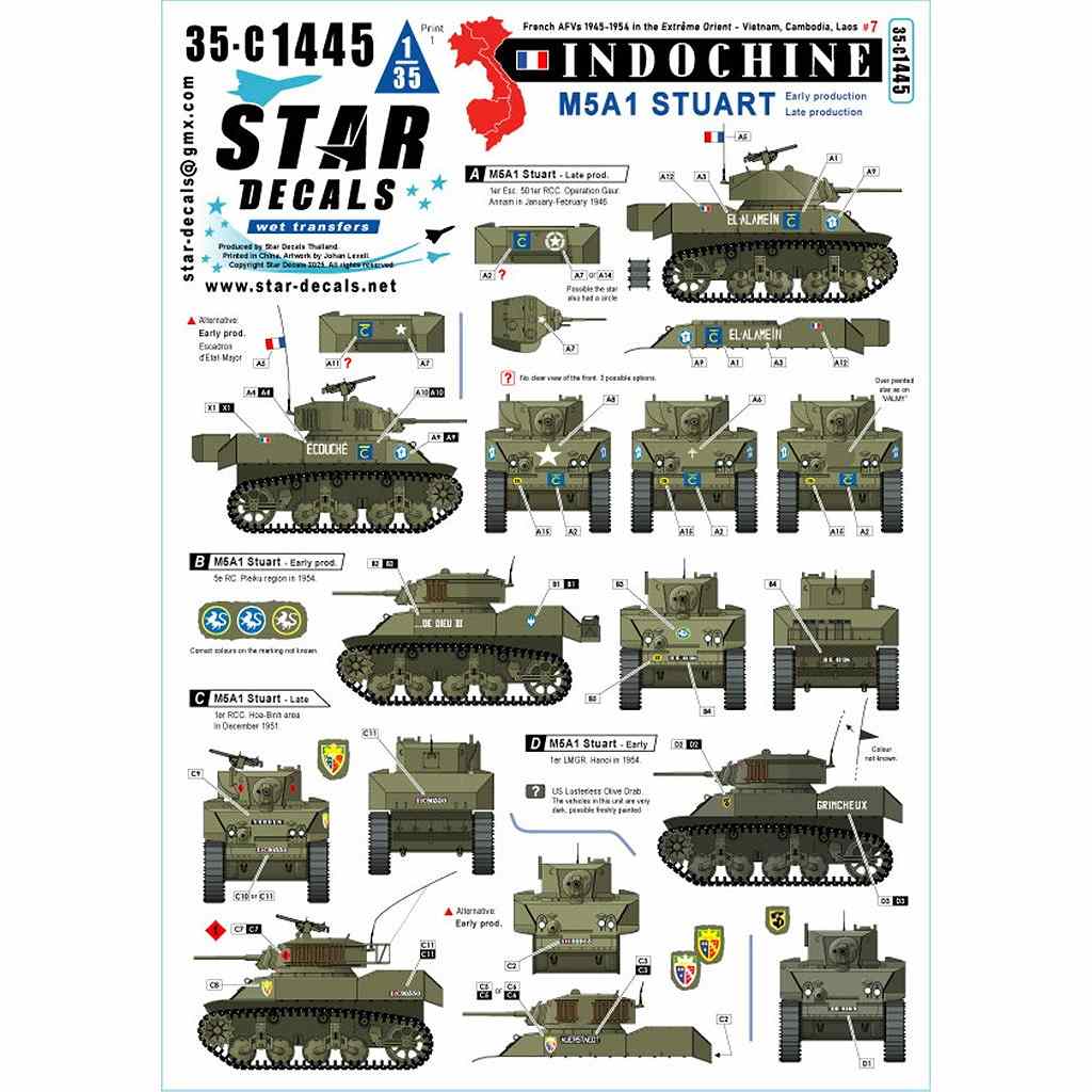 【新製品】35-C1445 1/35 現用 フランス インドシナ戦争＃7 M5A1スチュアート軽戦車 初期/後期生産車