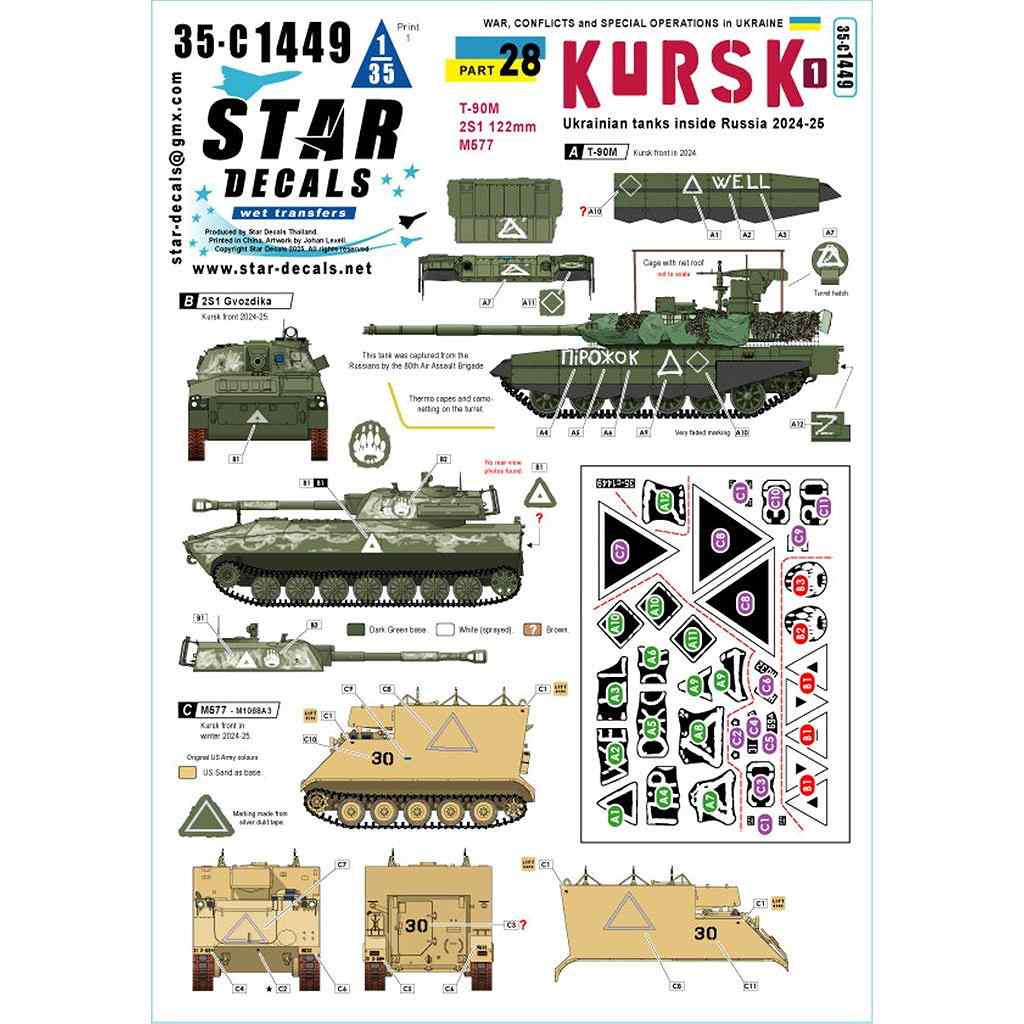 【新製品】35-C1449 1/35 現用 ウクライナの戦争＃28 クルスク(1) ロシア領内のウクライナ軍戦車 2024-25 T-90M/2S1 122mm自走榴弾砲/M577