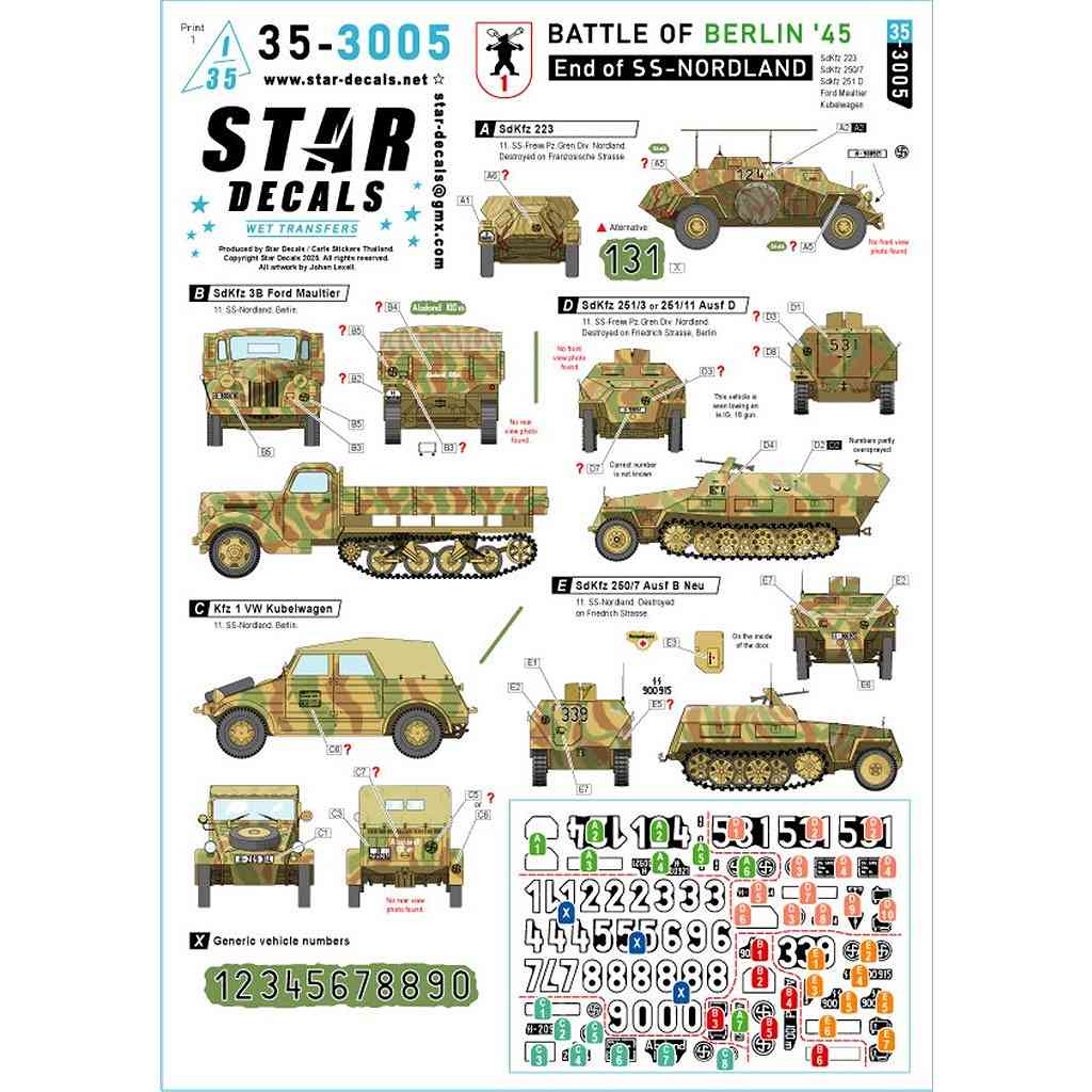 【新製品】35-3005 1/35 WWII ドイツ ベルリンの戦い'45＃1 SSノルトラント師団の最期 Sd.Kfz.223/Sd.Kfz.250/7/Sd.Kfz.251D/マウルティア/キューベルワーゲン